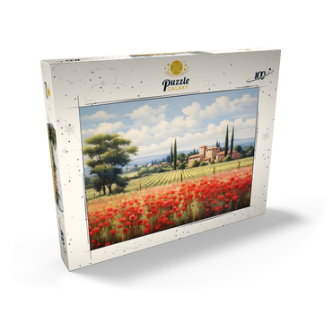 Tuscan Countryside with Red Poppy Field 100 Puzzle Schachtel Ansicht2