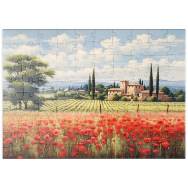 puzzleplate Tuscan Countryside with Red Poppy Field 100 Puzzle