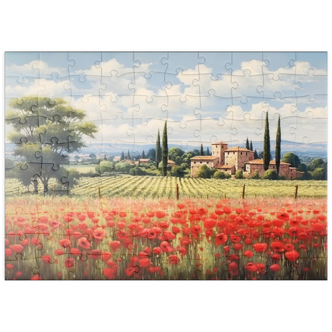 puzzleplate Tuscan Countryside with Red Poppy Field 100 Puzzle