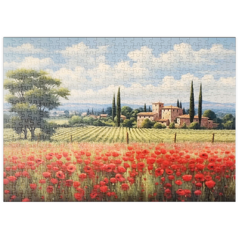 puzzleplate Tuscan Countryside with Red Poppy Field 500 Puzzle