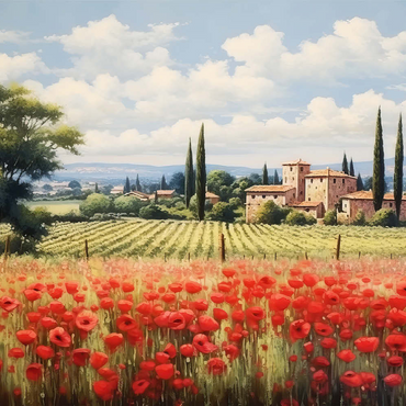 Tuscan Countryside with Red Poppy Field 500 Puzzle 3D Modell