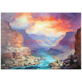 Darstellung des Puzzle Motivs Grand Canyon Sonnenuntergang über dem Colorado River - Puzzleteile: 1000