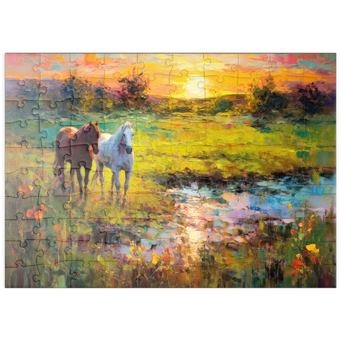 puzzleplate Horses Grazing by Sunset Pond 100 Puzzle