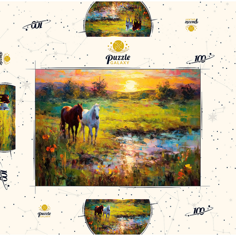Horses Grazing by Sunset Pond 100 Puzzle Schachtel 3D Modell