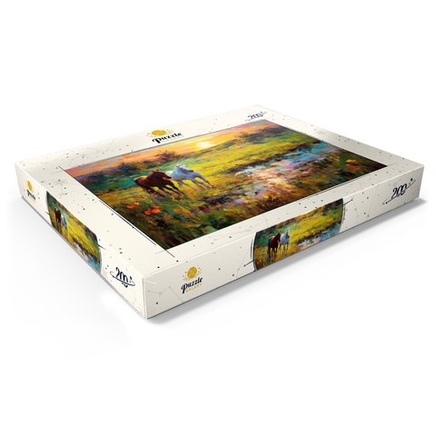 Horses Grazing by Sunset Pond 200 Puzzle Schachtel Ansicht1