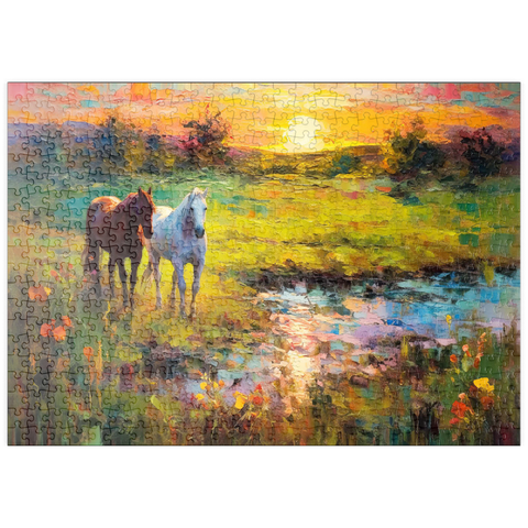 puzzleplate Horses Grazing by Sunset Pond 500 Puzzle