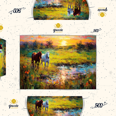 Horses Grazing by Sunset Pond 500 Puzzle Schachtel 3D Modell