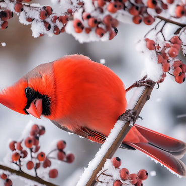 Northern Cardinal on Snowy Branch 1000 Puzzle 3D Modell