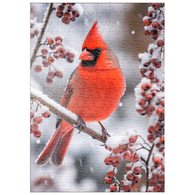 Darstellung des Puzzle Motivs Nordkardinal auf verschneitem Ast - Puzzleteile: 200