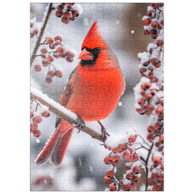 Darstellung des Puzzle Motivs Nordkardinal auf verschneitem Ast - Puzzleteile: 500