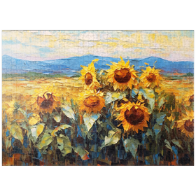 Darstellung des Puzzle-Motivs Goldene Sonnenblumen in Sommerfeldern – Puzzleteile: 1000