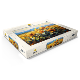 Darstellung des Puzzle Motivs Goldene Sonnenblumen in Sommerfeldern - Puzzleteile: 100