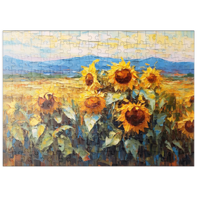 Darstellung des Puzzle Motivs Goldene Sonnenblumen in Sommerfeldern - Puzzleteile: 200