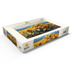 Darstellung des Puzzle Motivs Goldene Sonnenblumen in Sommerfeldern - Puzzleteile: 500