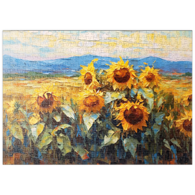 Darstellung des Puzzle Motivs Goldene Sonnenblumen in Sommerfeldern - Puzzleteile: 500