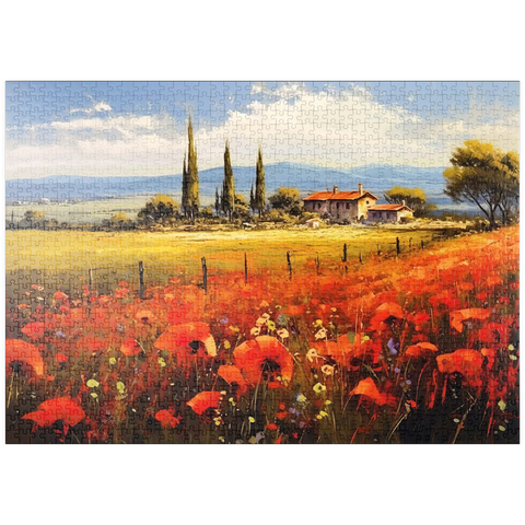 puzzleplate Poppy Fields in Tuscan Countryside 1000 Puzzle