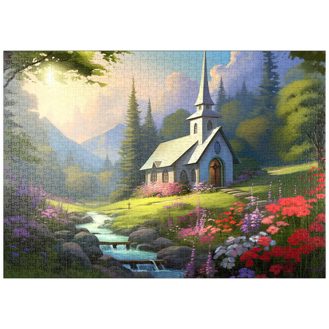 puzzleplate Charming Church in a Mountain Valley 1000 Puzzle