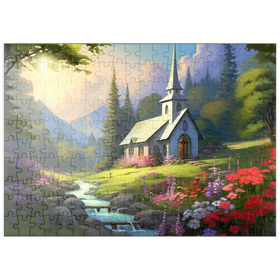 Darstellung des Puzzle-Motivs Charmante Kirche in einem Bergtal – Puzzleteile: 200