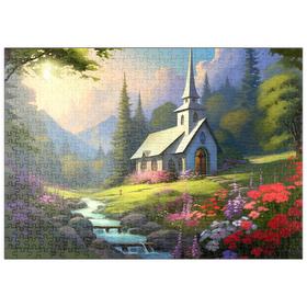 Darstellung des Puzzle-Motivs Charmante Kirche in einem Bergtal – Puzzleteile: 500