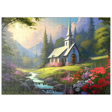 puzzleplate Charming Church in a Mountain Valley 500 Puzzle
