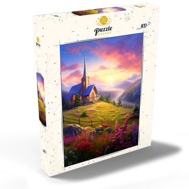 Sunset Chapel with Vibrant Mountain Scenery 100 Puzzle Schachtel Ansicht2