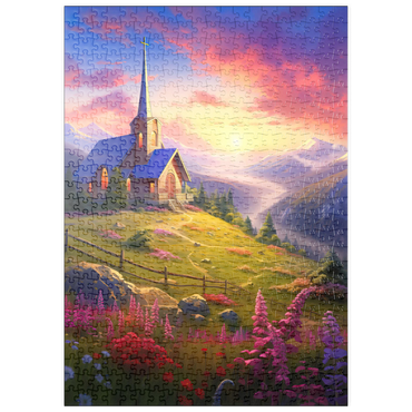 puzzleplate Sunset Chapel with Vibrant Mountain Scenery 500 Puzzle