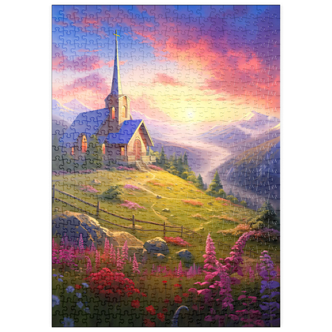 puzzleplate Sunset Chapel with Vibrant Mountain Scenery 500 Puzzle