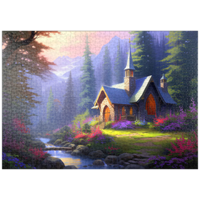 Darstellung des Puzzle-Motivs Steinkapelle in stiller Waldlichtung – Puzzleteile: 1000