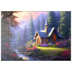 Darstellung des Puzzle Motivs Steinkapelle in stiller Waldlichtung - Puzzleteile: 100