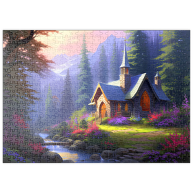 Darstellung des Puzzle Motivs Steinkapelle in stiller Waldlichtung - Puzzleteile: 500