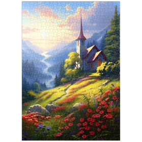 Darstellung des Puzzle Motivs Bergkapelle in Mitten einer farbenfroher Wiese - Puzzleteile: 1000