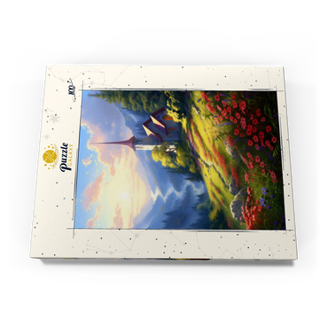 Mountain Chapel with Vibrant Meadow 100 Puzzle Schachtel Ansicht3