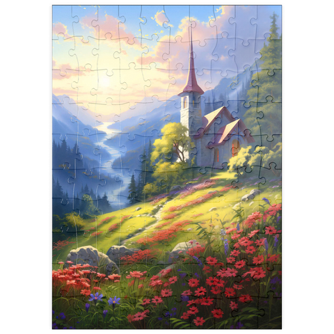 puzzleplate Mountain Chapel with Vibrant Meadow 100 Puzzle