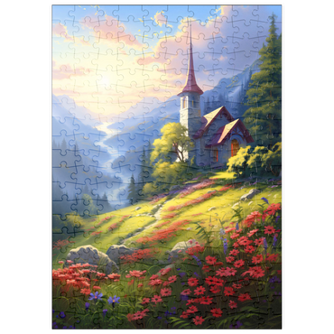 puzzleplate Mountain Chapel with Vibrant Meadow 200 Puzzle