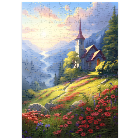 puzzleplate Mountain Chapel with Vibrant Meadow 200 Puzzle