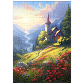 Darstellung des Puzzle-Motivs Bergkapelle in Mitten einer farbenfroher Wiese – Puzzleteile: 500