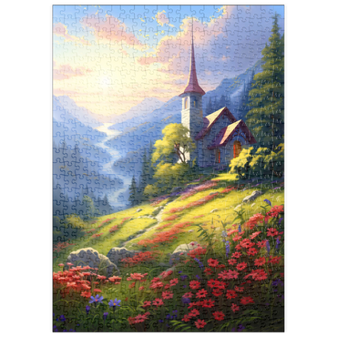 puzzleplate Mountain Chapel with Vibrant Meadow 500 Puzzle
