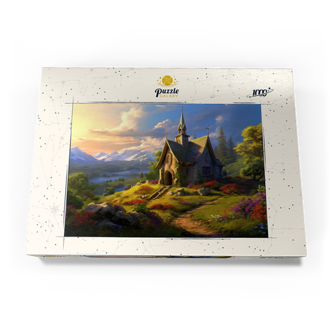 Darstellung des Puzzle Motivs Charmante Steinkapelle im Bergtal Charming Stone Chapel in Mountain Valley 1000 Puzzle Schachtel Ansicht3