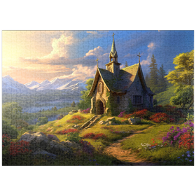 Darstellung des Puzzle-Motivs Charmante Steinkapelle im Bergtal – Puzzleteile: 1000