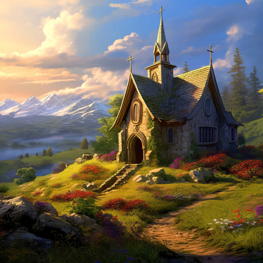 Darstellung des Puzzle Motivs Charming Stone Chapel in Mountain Valley 1000 Puzzle 3D Modell