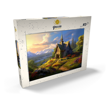 Darstellung des Puzzle Motivs Charming Stone Chapel in Mountain Valley 100 Puzzle Schachtel Ansicht2