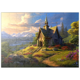 Darstellung des Puzzle Motivs Charmante Steinkapelle im Bergtal - Puzzleteile: 100