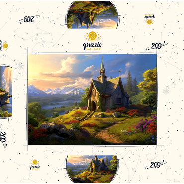 Darstellung des Puzzle Motivs Charming Stone Chapel in Mountain Valley 200 Puzzle Schachtel 3D Modell