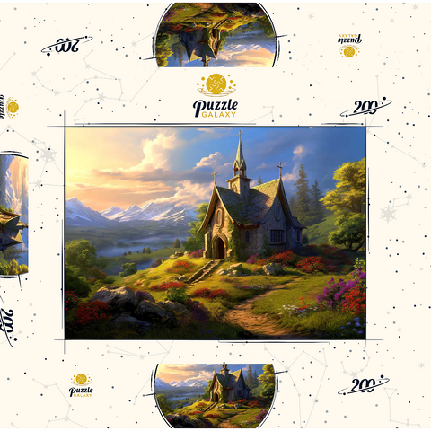 Darstellung des Puzzle Motivs Charmante Steinkapelle im Bergtal Charming Stone Chapel in Mountain Valley 200 Puzzle Schachtel 3D Modell