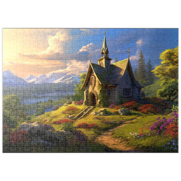 Darstellung des Puzzle Motivs puzzleplate Charming Stone Chapel in Mountain Valley 500 Puzzle