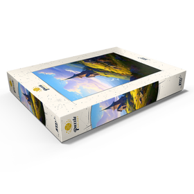 Darstellung des Puzzle Motivs Bergkapelle mit Blick auf den sich windenden Fluss - Puzzleteile: 1000