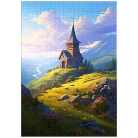 Darstellung des Puzzle-Motivs Bergkapelle mit Blick auf den sich windenden Fluss – Puzzleteile: 1000