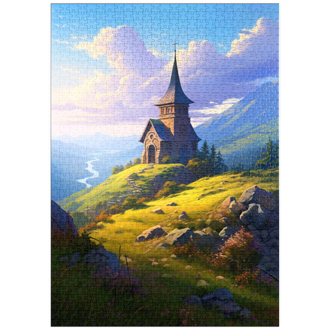 puzzleplate Mountain Chapel with Winding River View 1000 Puzzle