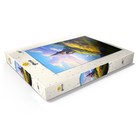 Darstellung des Puzzle Motivs Bergkapelle mit Blick auf den sich windenden Fluss - Puzzleteile: 100