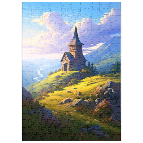 puzzleplate Mountain Chapel with Winding River View 200 Puzzle